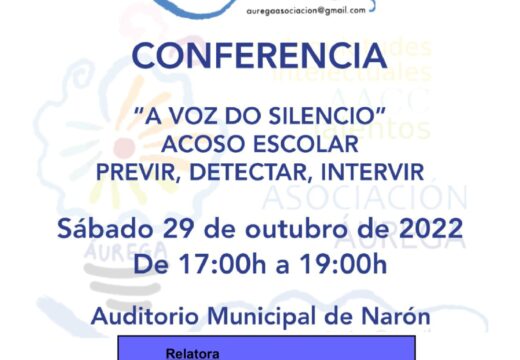 O Auditorio municipal acollerá este sábado a conferencia “A voz do silencio” sobre acoso escolar